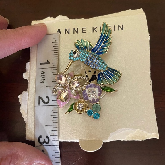 Anne Klein Colorful Hummingbird  and flower Brooch - Picture 3 of 5